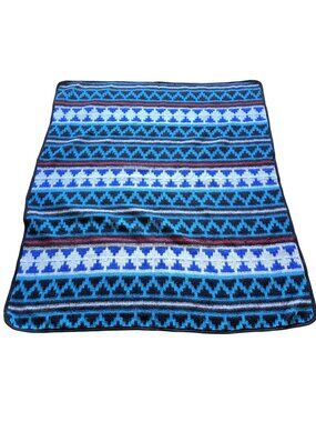 Frank's Mexican Throw Blanket Blue & Black Geometric Pattern 100% Acrylic